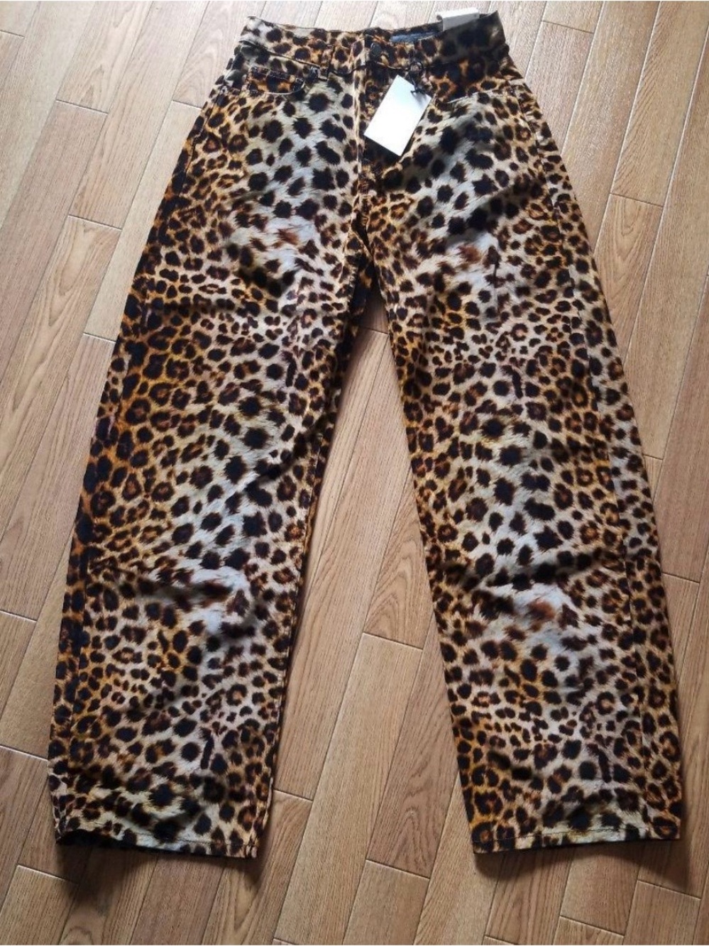 ZARA WOMAN MID-WAIST FLOCKED ANIMAL PRINT TROUSERS LEOPARD